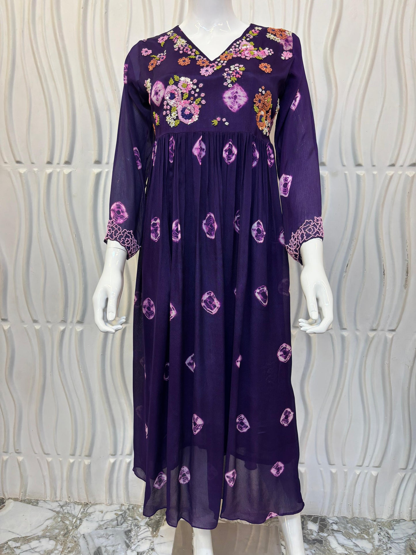 HAND-EMBROIDERED KOTA Frocks Mustard Green/Black/Purple