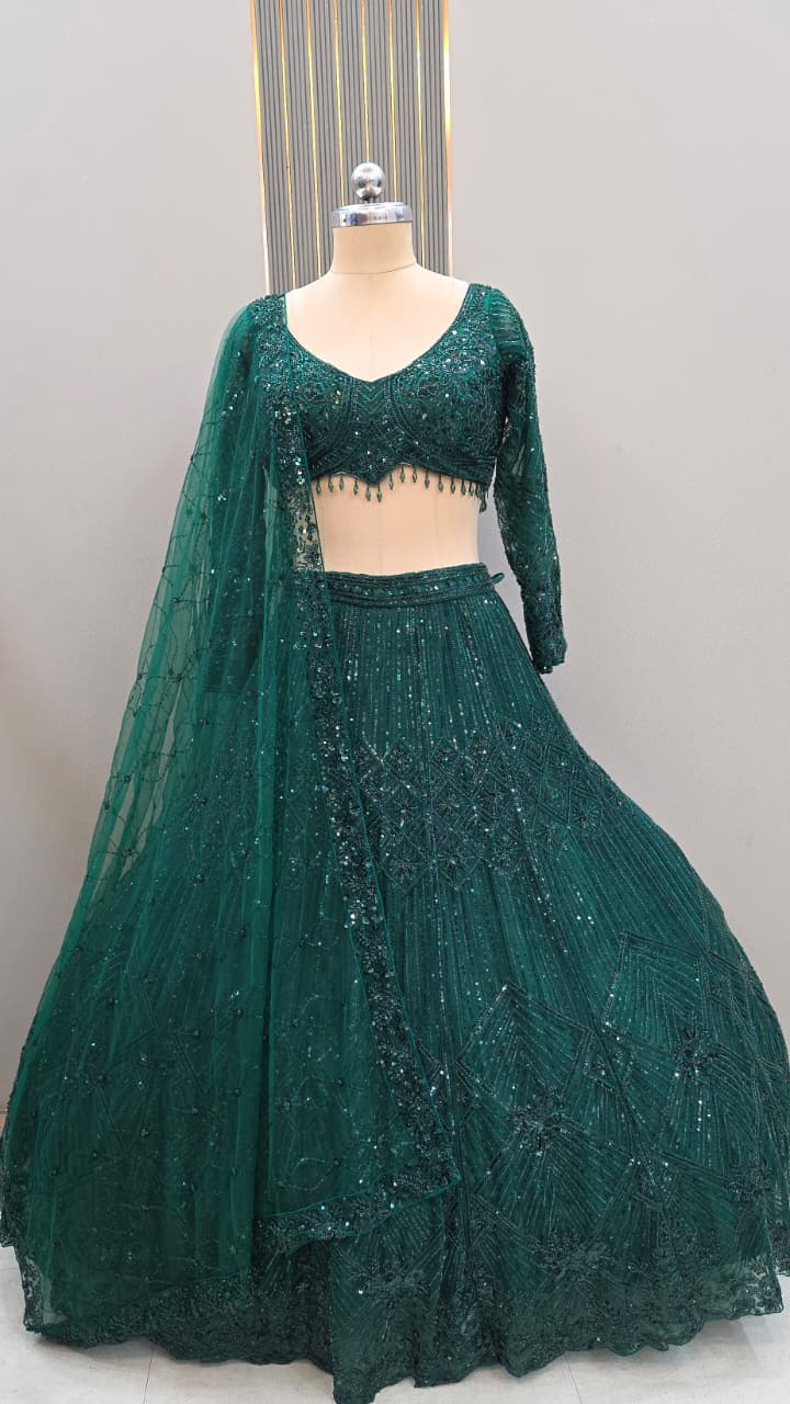 Celestial Hand-Embroidered Designer Lehenga Set with Dupatta