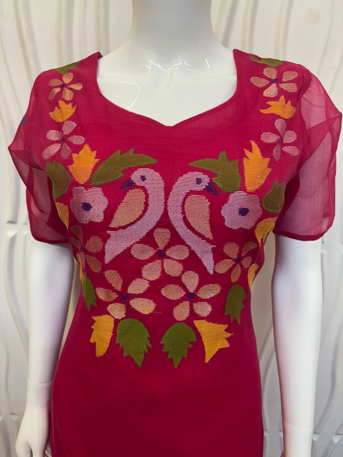 Jamdani 3-Piece Suit Set | Handloom Floral Edition Black/Pink