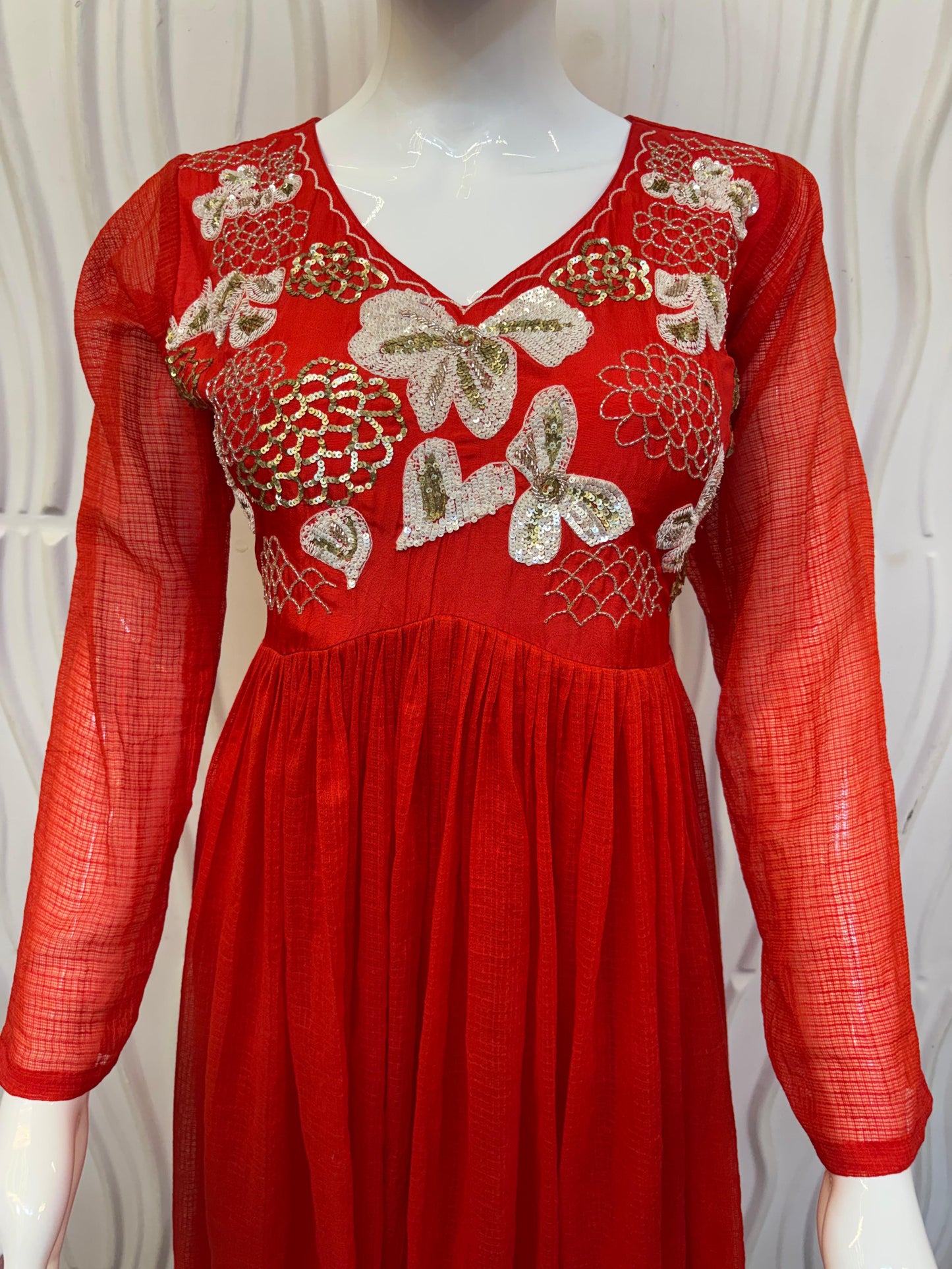 HAND-EMBROIDERED KOTA Frocks Mustard Pink/Wine Red/Red