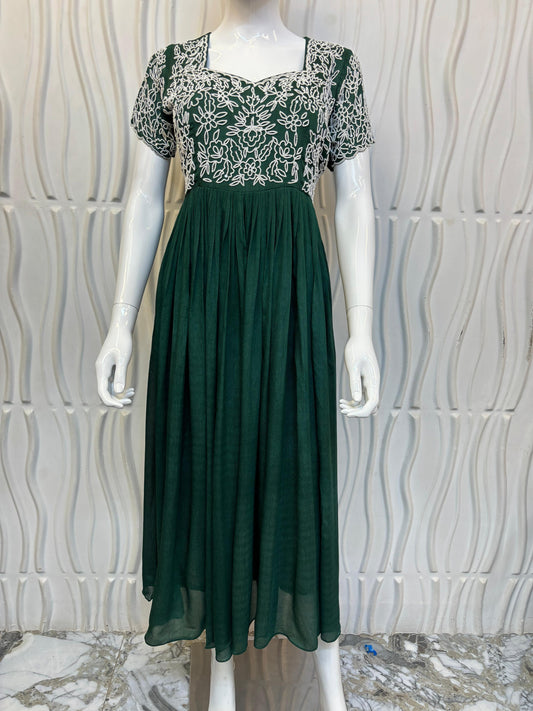 HAND-EMBROIDERED KOTA Frocks Mustard Green/Black/Purple