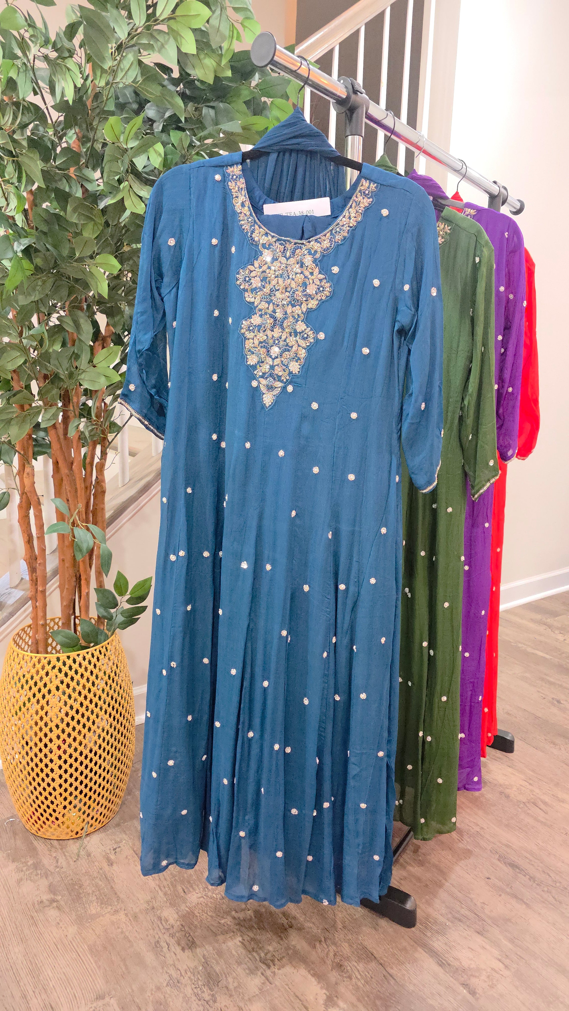 Designer Pure Chinnon Long Dress with Embroidery