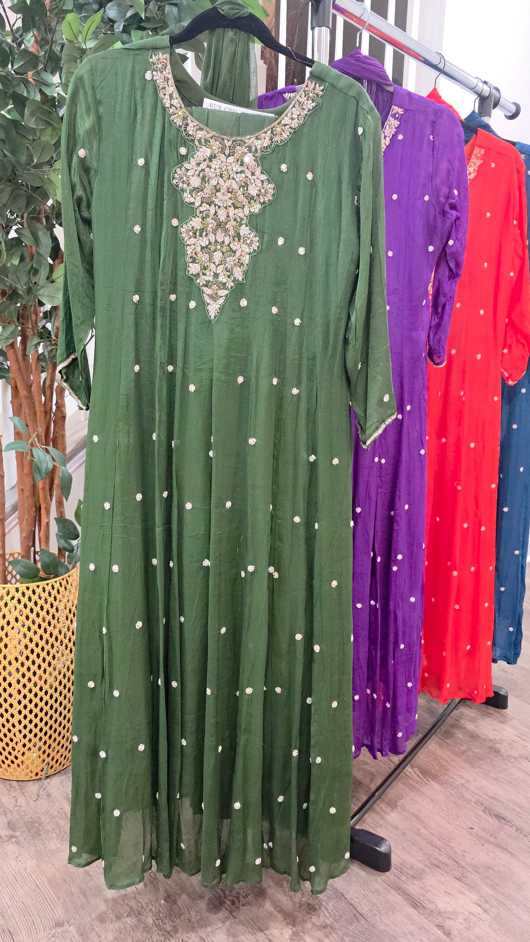 Designer Pure Chinnon Long Dress with Embroidery