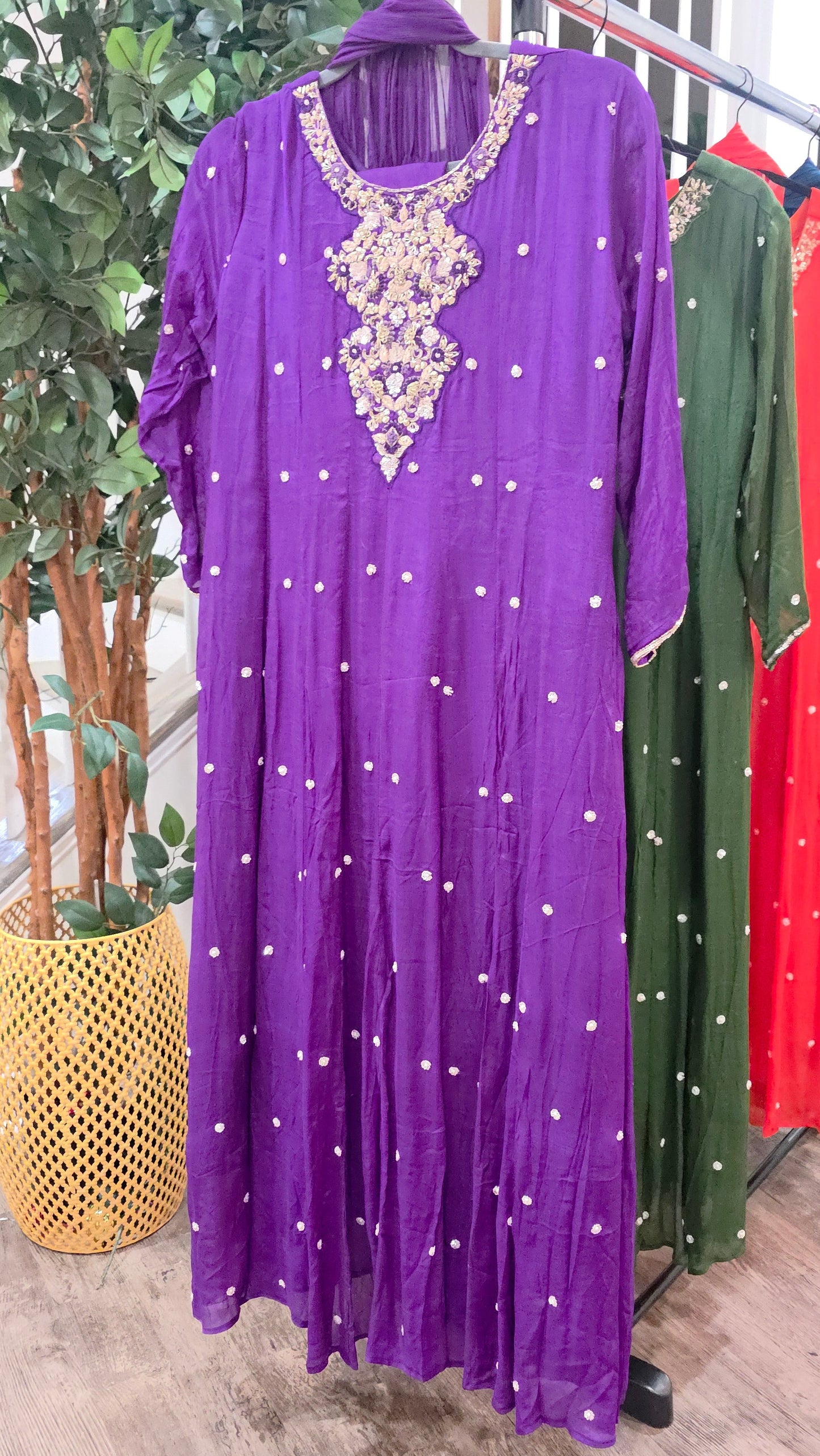 Designer Pure Chinnon Long Dress with Embroidery