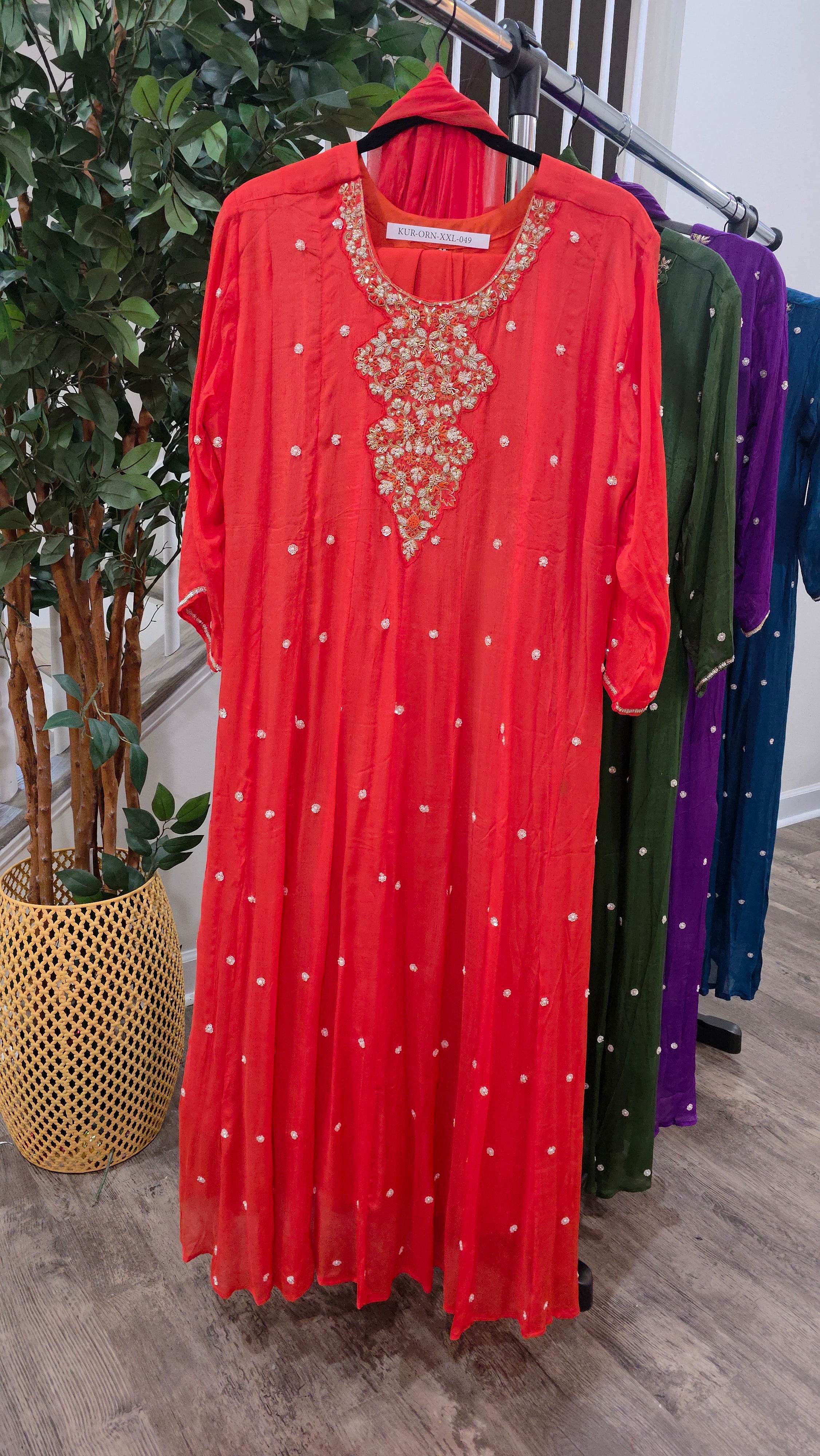 Designer Pure Chinnon Long Dress with Embroidery