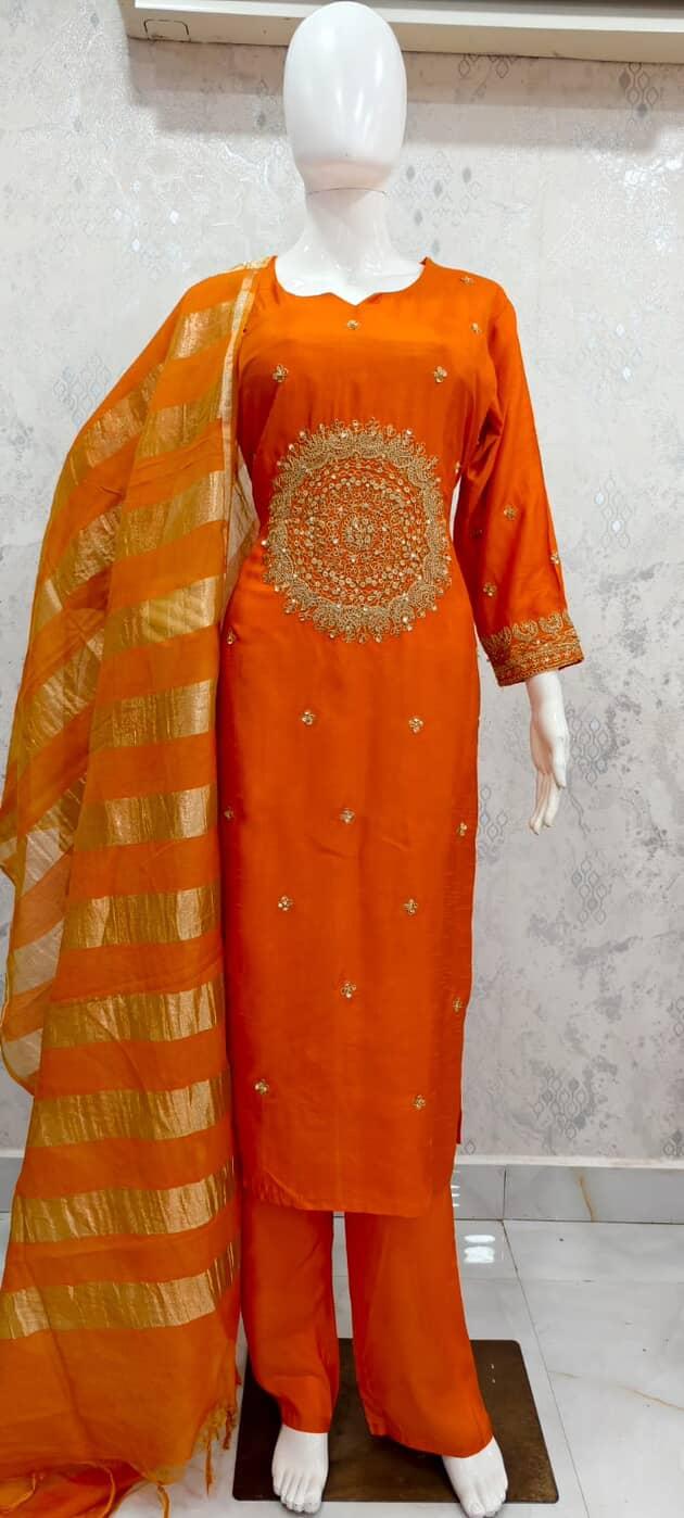 Elegant Pure Mul Chanderi Kurta 3pc Set with Tissue Dupatta